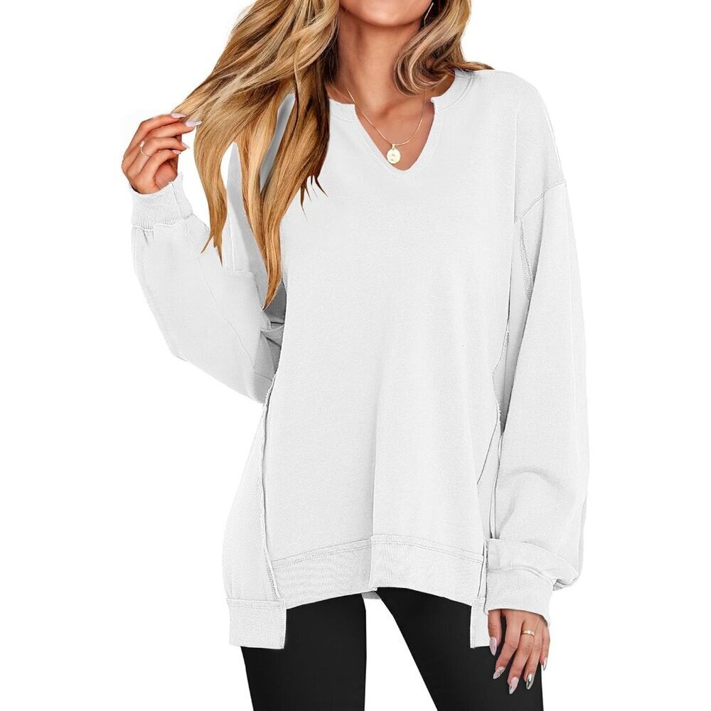 Women's Oversized V-Neck Sweatshirt Long Sleeve Casual Pullover Top